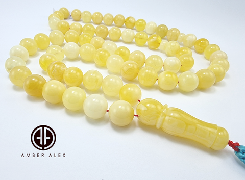 Yellow With White Amber Round Shape 11.5 mm Islamic Rosary Beads