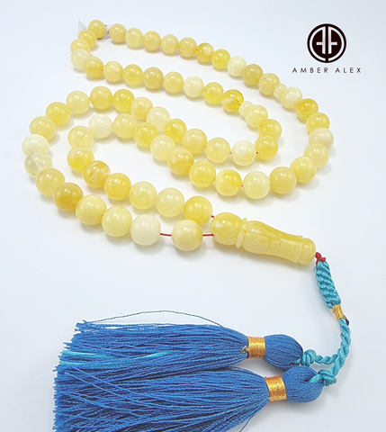 Yellow With White Amber Round Shape 11.5 mm Islamic Rosary Beads