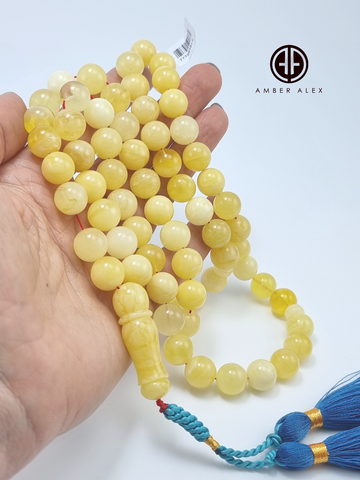 Yellow With White Amber Round Shape 11.5 mm Islamic Rosary Beads