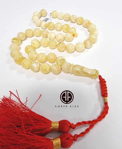 White With Yellow Amber Round Shape 11.5 mm Islamic Rosary Beads