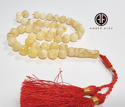 White With Yellow Amber Round Shape 11.5 mm Islamic Rosary Beads