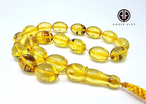 Transparent With Fossil Amber Egg 12 mm Islamic Prayer Beads