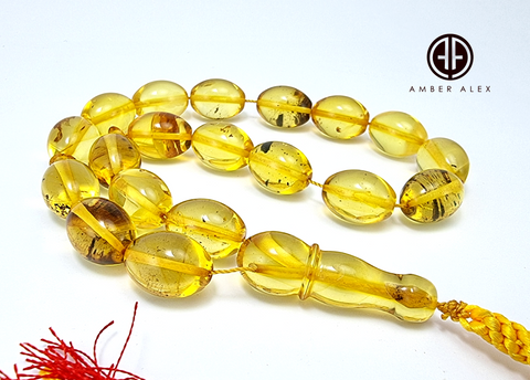 Transparent With Fossil Amber Egg 12 mm Islamic Prayer Beads