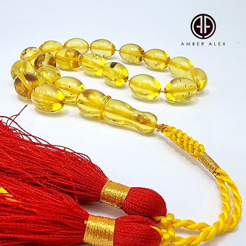 Transparent With Fossil Amber Egg 12 mm Islamic Prayer Beads