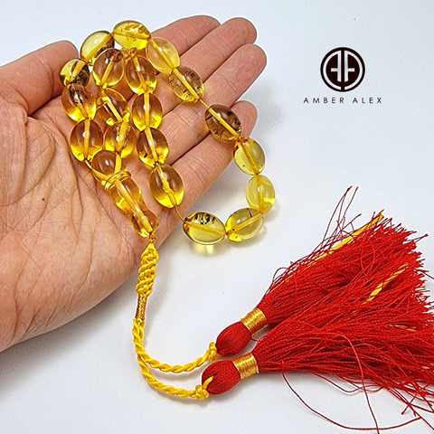 Transparent With Fossil Amber Egg 12 mm Islamic Prayer Beads