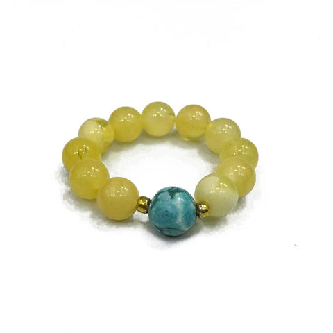 Milky Amber Round Bead Stretch Ring