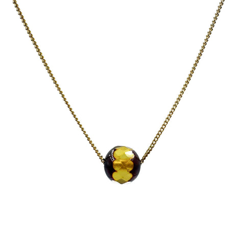 Two Toned Amber Faceted Round Bead Necklace 14K Gold Plated