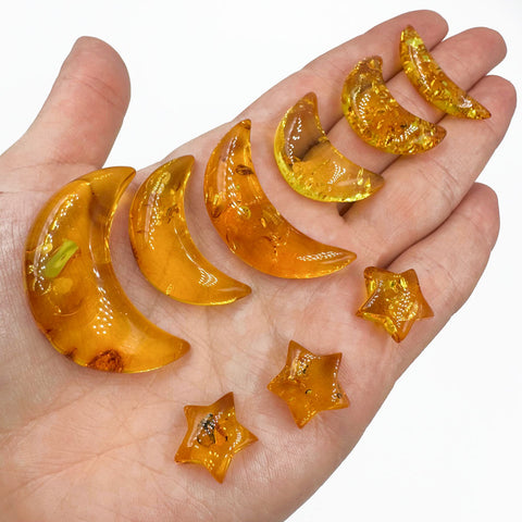 Lemon Amber Moon & Stars Shape Cabochons