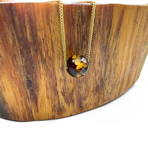 Two Toned Amber Faceted Round Bead Necklace 14K Gold Plated
