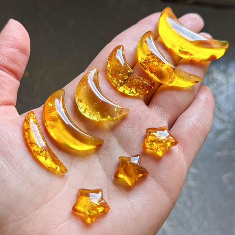 Lemon Amber Moon & Stars Shape Cabochons