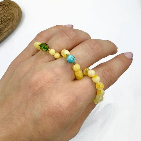 Milky Amber Round Bead Stretch Ring