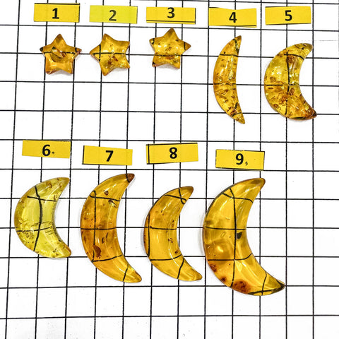 Lemon Amber Moon & Stars Shape Cabochons