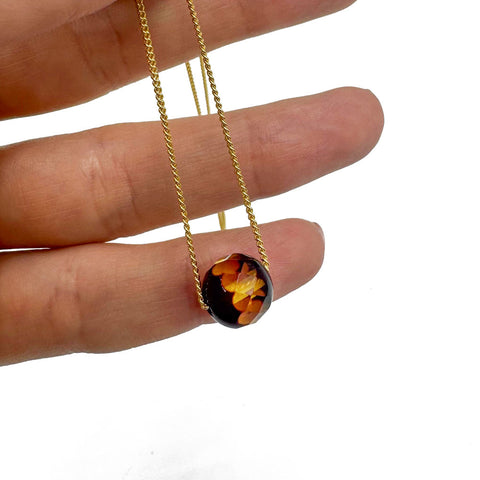 Two Toned Amber Faceted Round Bead Necklace 14K Gold Plated