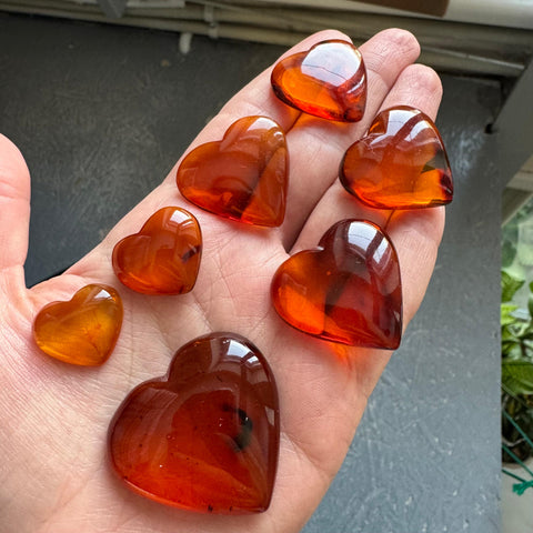 Cognac Amber Handmade Heart Shape Cabochons