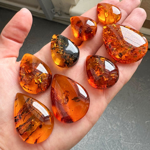 Cognac Amber Drop Shape Cabochons