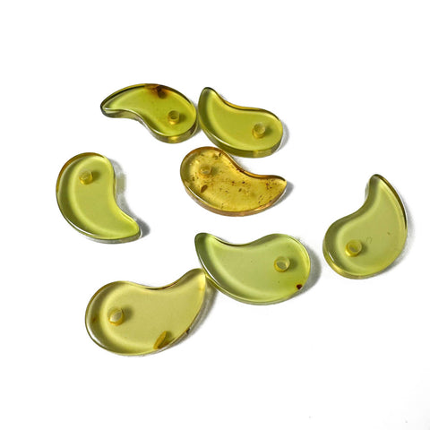 Green Amber Magatama Beads