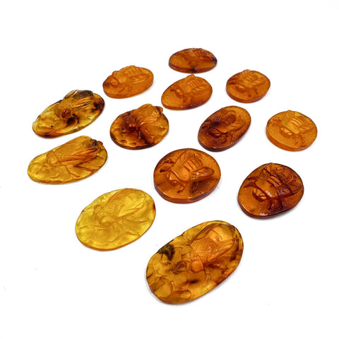 Cognac Amber Carved Bee Cabochons