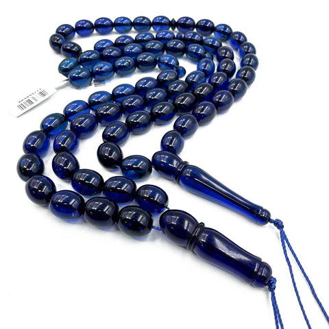 Blue Amber Olive Shape 8.5 mm Islamic Prayer Beads