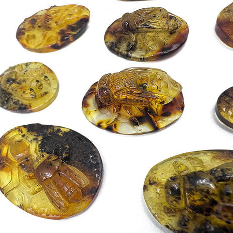 Cognac Amber Carved Bee Cabochons