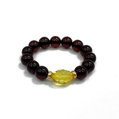 Cherry Amber Round Bead Stretch Ring