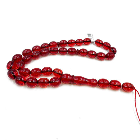 Red Amber Olive Shape Beads 8.5x10 mm Islamic Prayer Beads