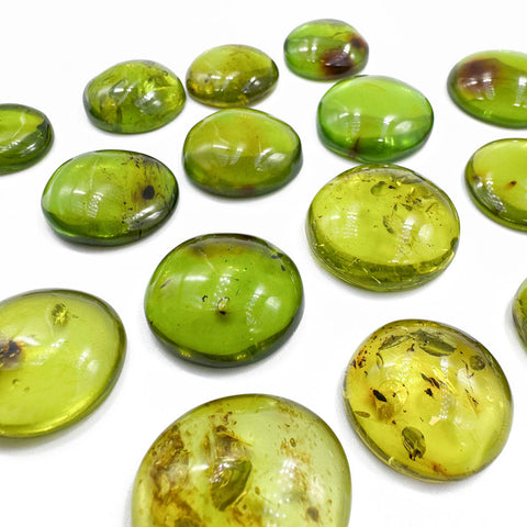 Green Amber Handmade Round Shape Cabochons