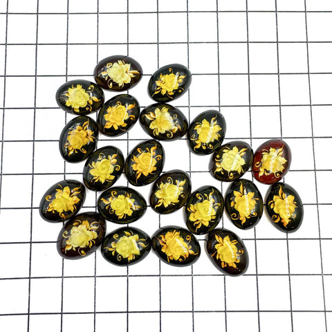 Cherry Amber Engraved Roses Oval Shape Cabochon