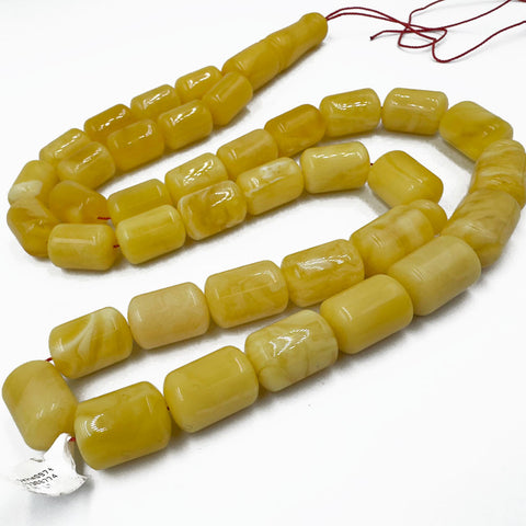 Yellow With White Amber Barrel Shape 12.5 mm Islamic Prayer