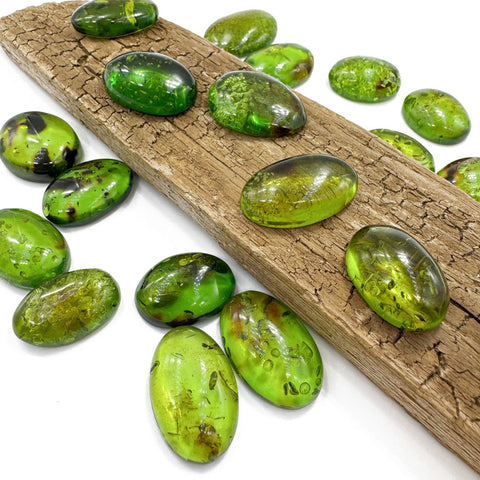 Green Amber Handmade Free Shape Cabochons