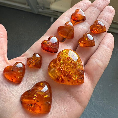 Cognac Amber Heart Free Shape Cabochons