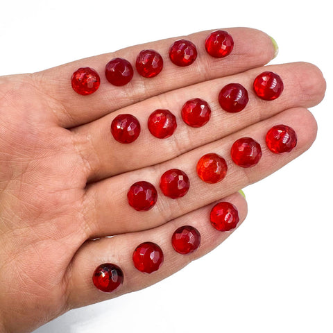 Red Amber Calibrated Facated Round Cabochons
