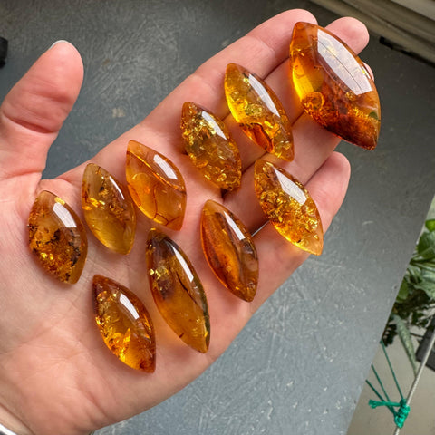 Light Cognac Amber Marquise Shape Cabochons