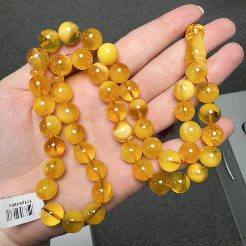 Yellow Cloudy Amber Round Shape 11 mm Islamic Prayer Beads