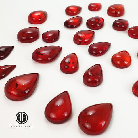 Red Amber Drop Free Shape Cabochons