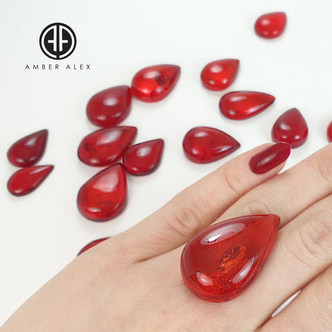 Red Amber Drop Free Shape Cabochons