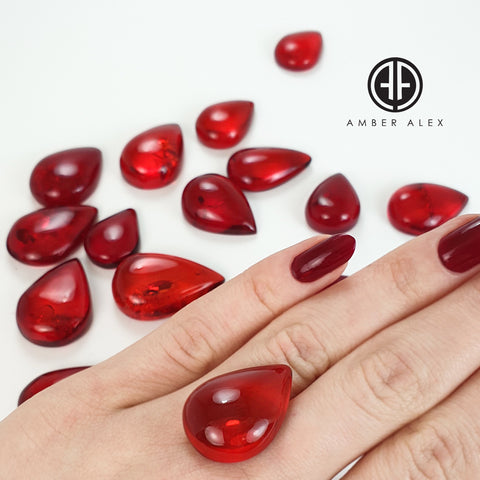 Red Amber Drop Free Shape Cabochons