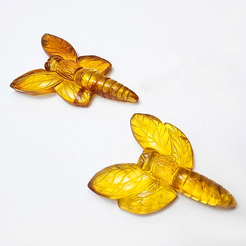 Cognac Amber Carved Dragonfly Cabochon