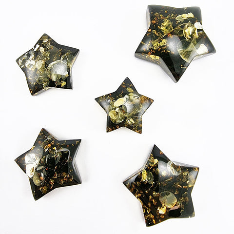 "Earth Stone" Green Amber Handmade Star And Moon Shape Cabochons