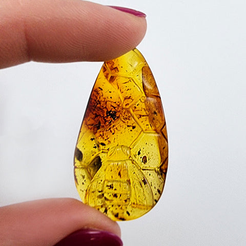 Cognac Amber Carved Bee On Honeycomb Cognac Cabochon