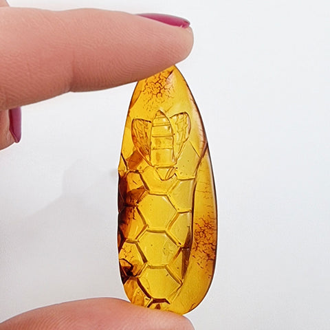 Cognac Amber Carved Bee On Honeycomb Cognac Cabochon