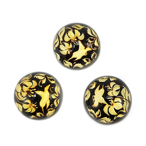 Cherry Amber Engraved Hummingbird Round Shape Cabochons