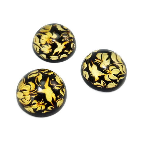 Cherry Amber Engraved Hummingbird Round Shape Cabochons