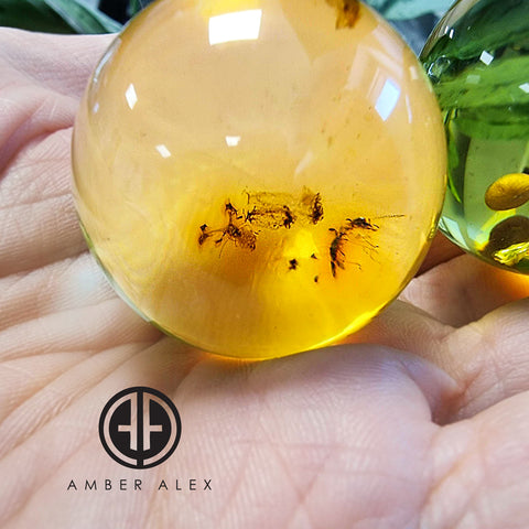 Green Amber Sphere Amber Stone With Insects