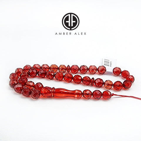 Red Amber Faceted Round Shape Beads 7.5 mm Islamic Prayer Beads