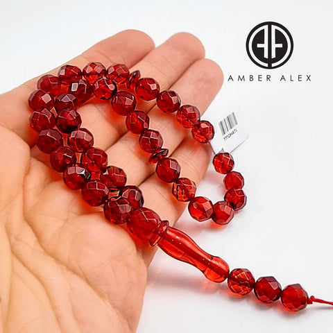 Red Amber Faceted Round Shape Beads 7.5 mm Islamic Prayer Beads