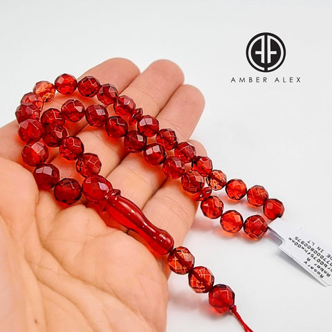Red Amber Faceted Round Shape Beads 7.5 mm Islamic Prayer Beads