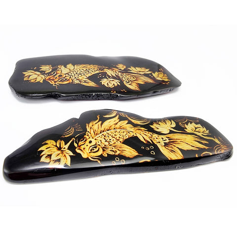 Cherry Amber Engraved Koi Fish Free Shape Slab