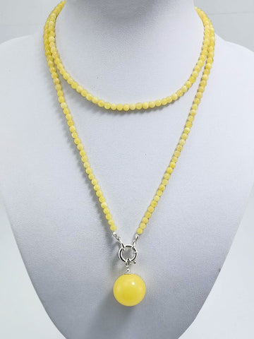 Milky Amber Round Pendant Beaded Necklace