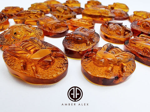 Cognac Amber Carved Bee Cabochons