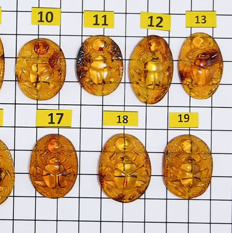 Cognac Amber Carved Scarab Cabochons